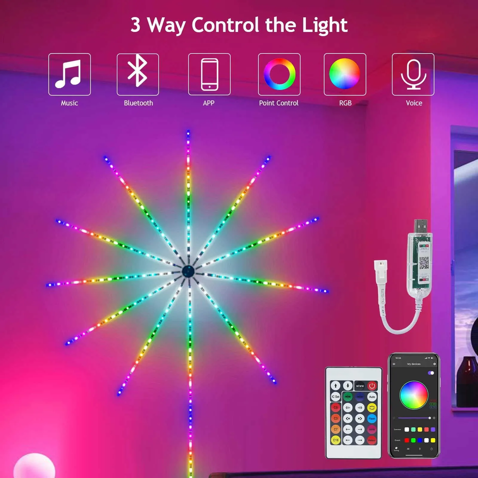 Приложение smart control ic led rgb фейерверк 10 шт - Фотография_3