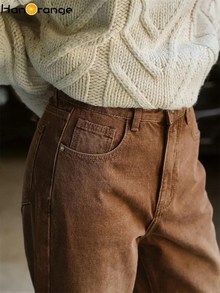 Зимние винтажные повседневные прямые джинсы с высокой талией - Фотография_3