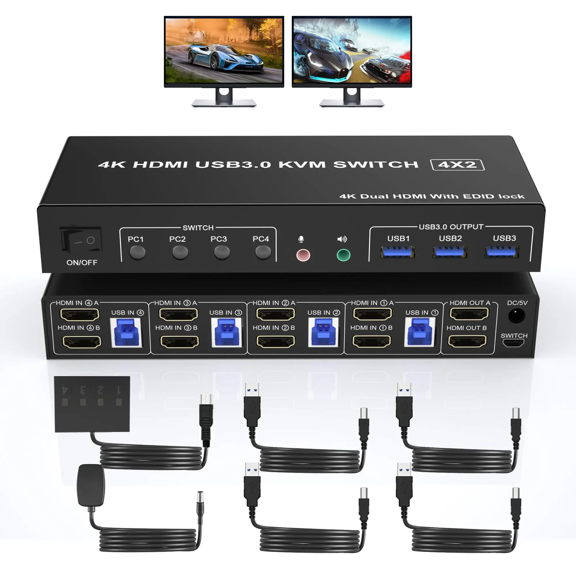 4k при 60 гц displayport + kvm-переключатель hdmi 4 компьютера 2 монитора