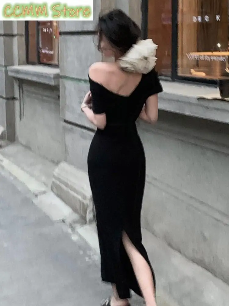 Новое французское элегантное однотонное платье миди для выпускного вечера - Фотография_2