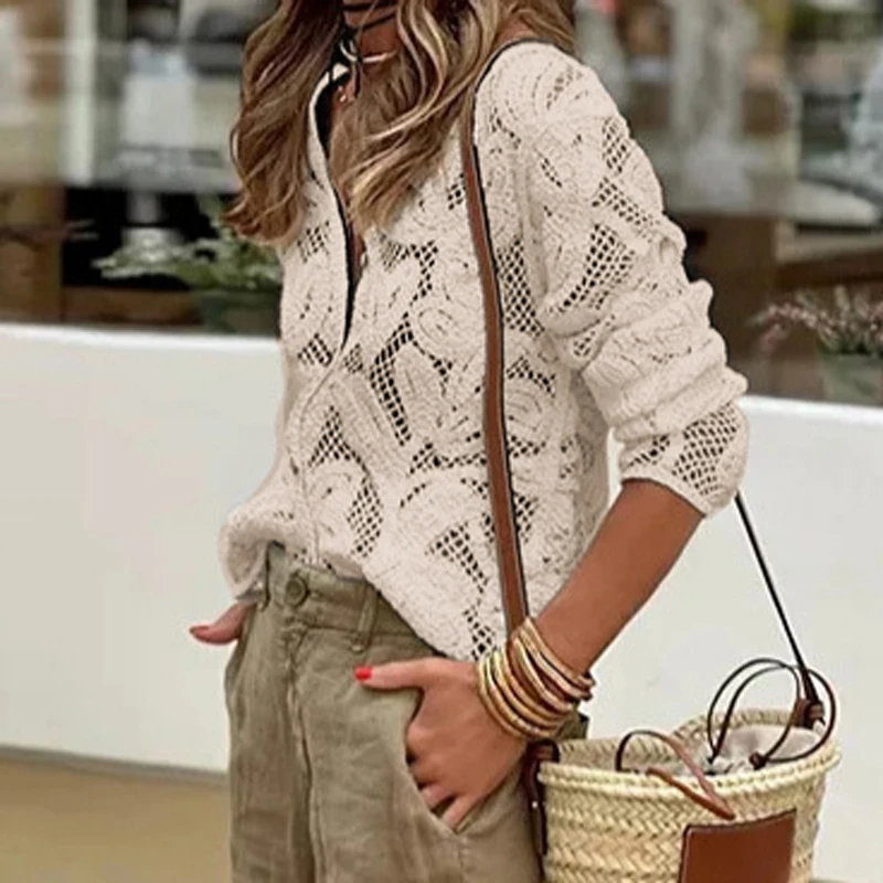 Women elegant white lace hollow - Фотография_2