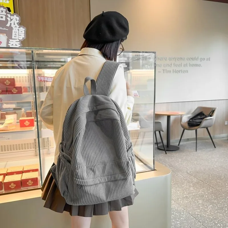 Вельветовые повседневные школьные сумки с мягкими швейными нитками - Фотография_3