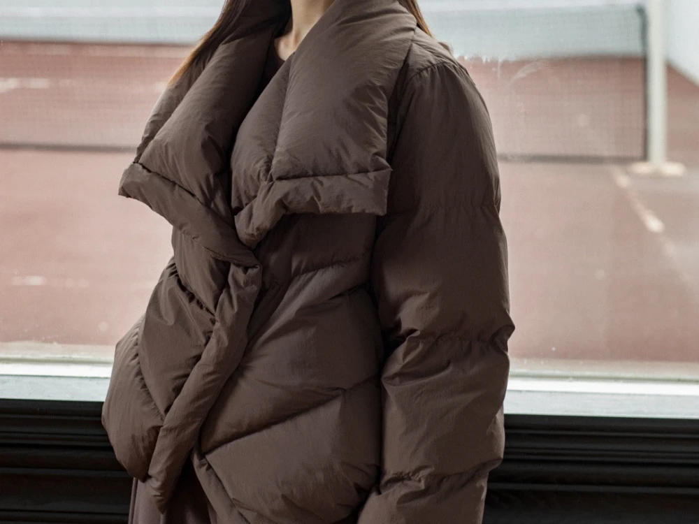 Дизайн: толстая хлопковая куртка с воротником с лацканами для женщин - Фотография_2