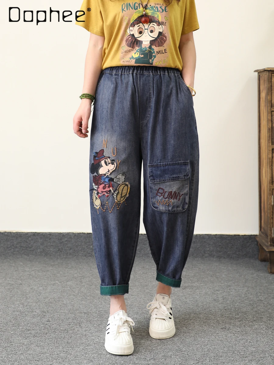 Мультяшные джинсы с надписью микки