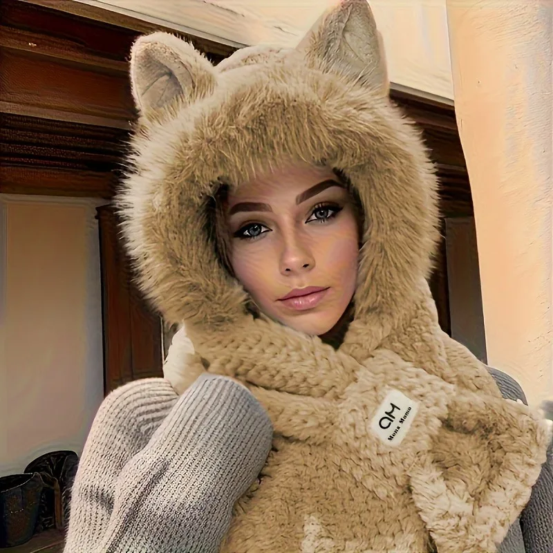 Милый плюшевый шарф-шляпа для женщин и девочек - Фотография_2