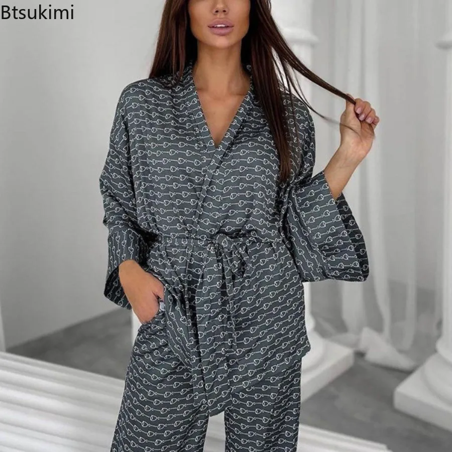 Новый женский осенний повседневный пижамный комплект с принтом - Фотография_2