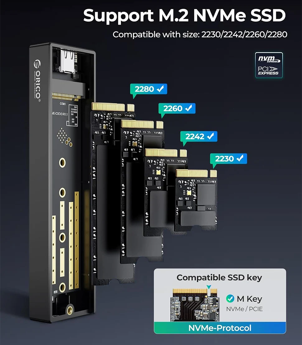 Корпус orico m.2 sata nvme 10 гбит/с внешний корпус ssd type c usb a 3 - Фотография_4