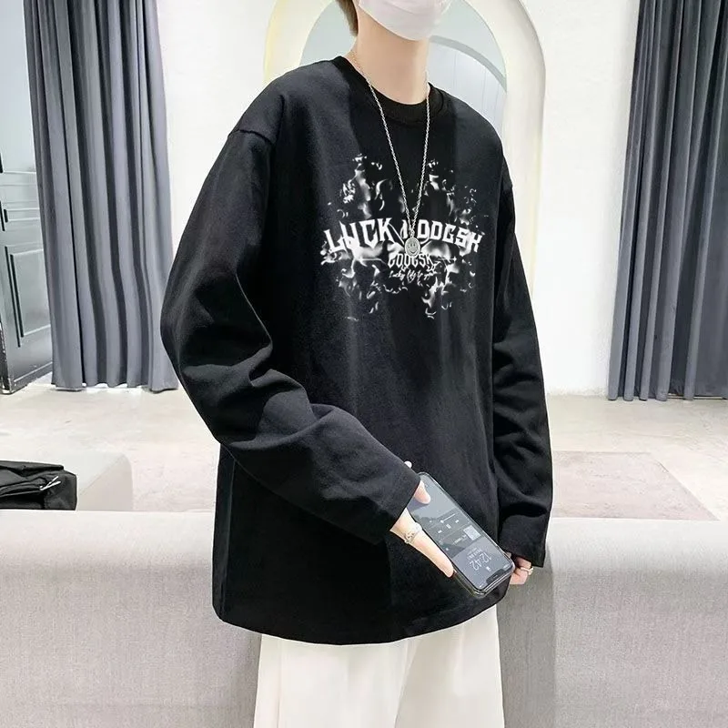 Белая футболка с длинным рукавом в корейском стиле для мужчин - Фотография_5