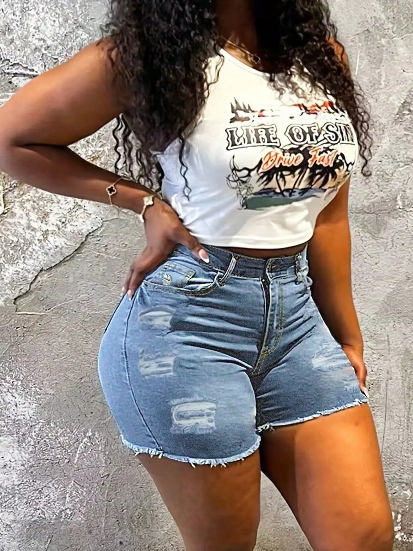 Wgxwgx женские рваные джинсовые шорты с высокой талией - Фотография_3