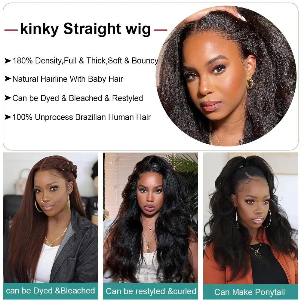 Kinky straight lace front wig human - Фотография_4