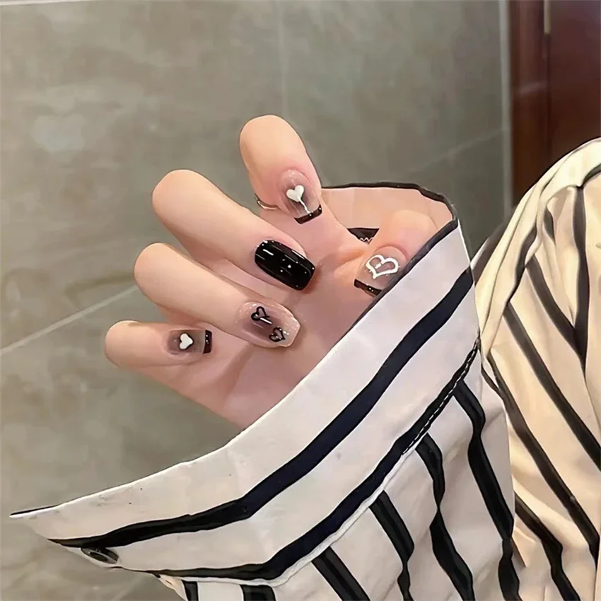 Съемные многоразовые носимые накладные ногти черный - Фотография_6