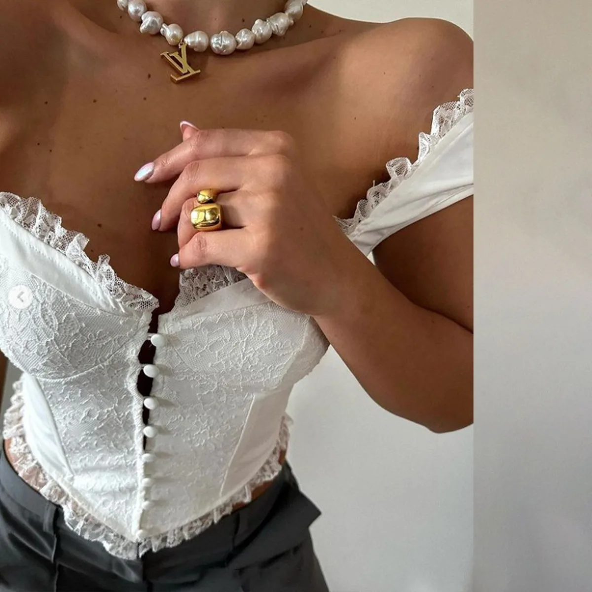 Кружевной корсет на пуговицах y2k - Фотография_4