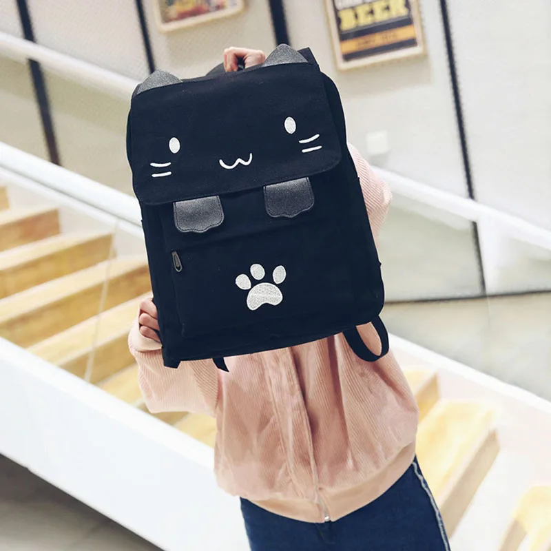 Abqr модная холщовая студенческая сумка с милой кошкой и вышивкой - Фотография_4