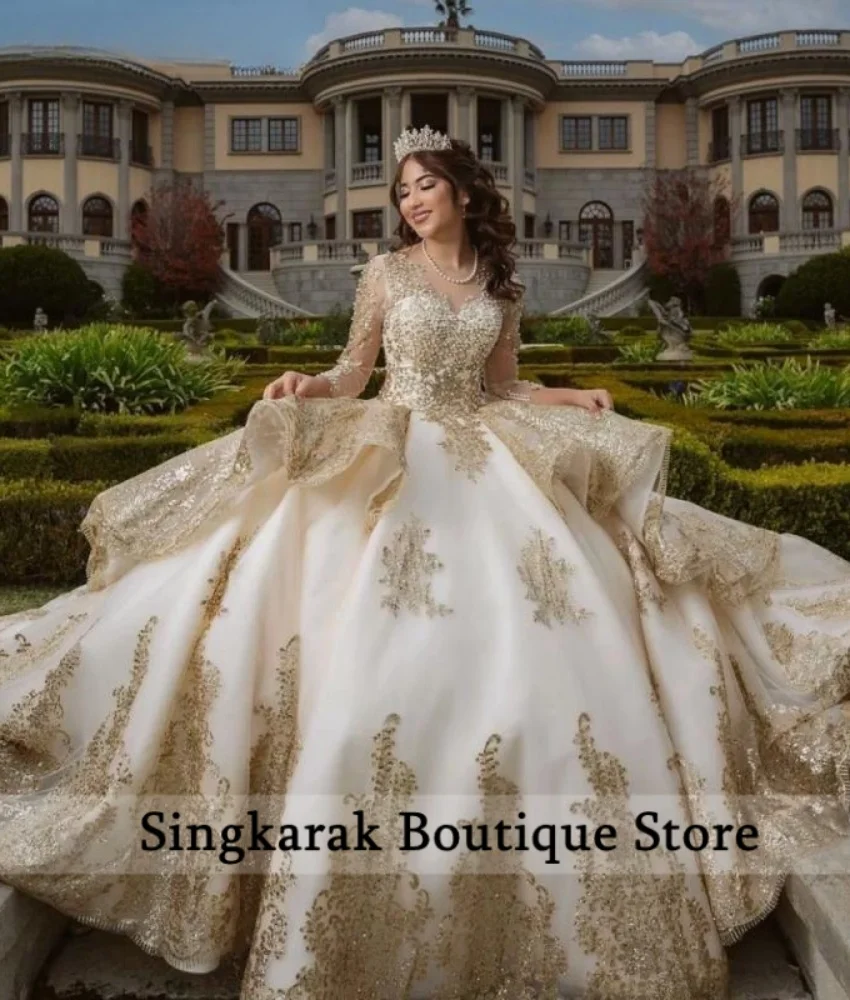 Роскошное платье quinceanera цвета шампанского - Фотография_2