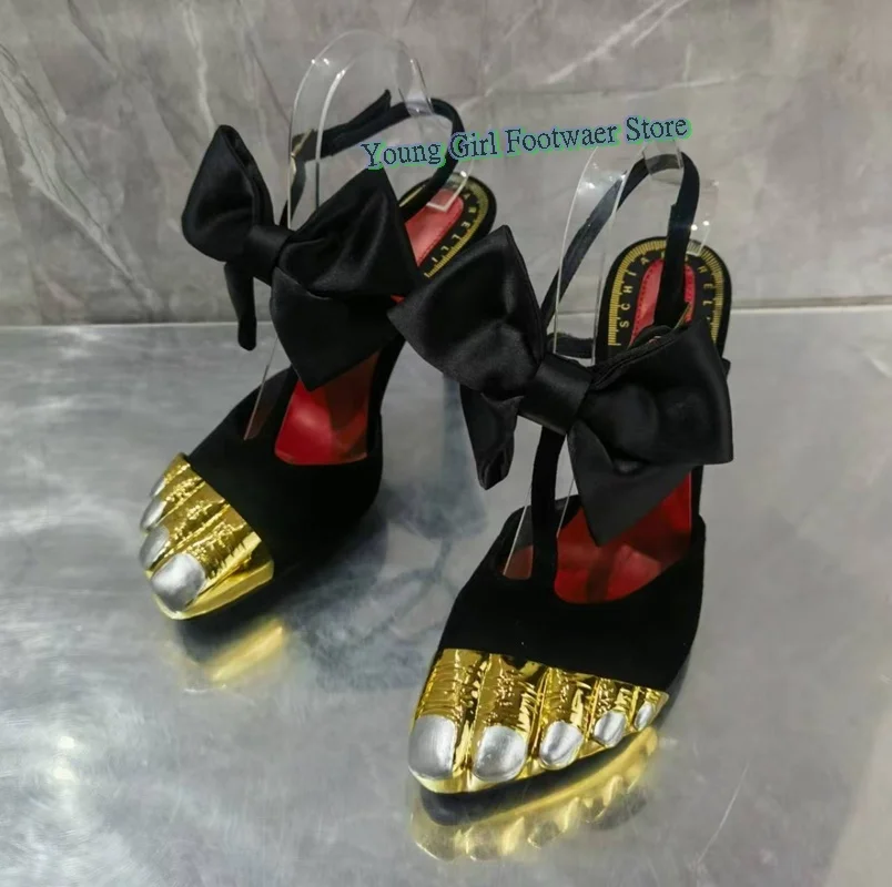 Женские пикантные туфли на высоком каблуке с золотым носком - Фотография_4