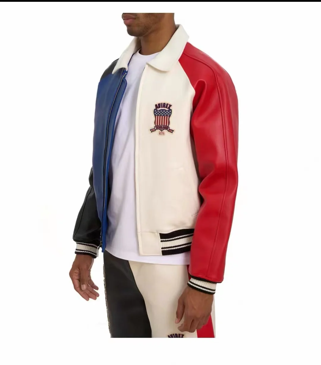 Мужская французская куртка из овчины avirex с цветными блоками - Фотография_4