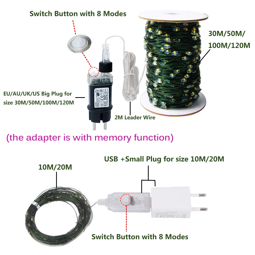 100 м светодиодная гирлянда с зеленым проводом - Фотография_2