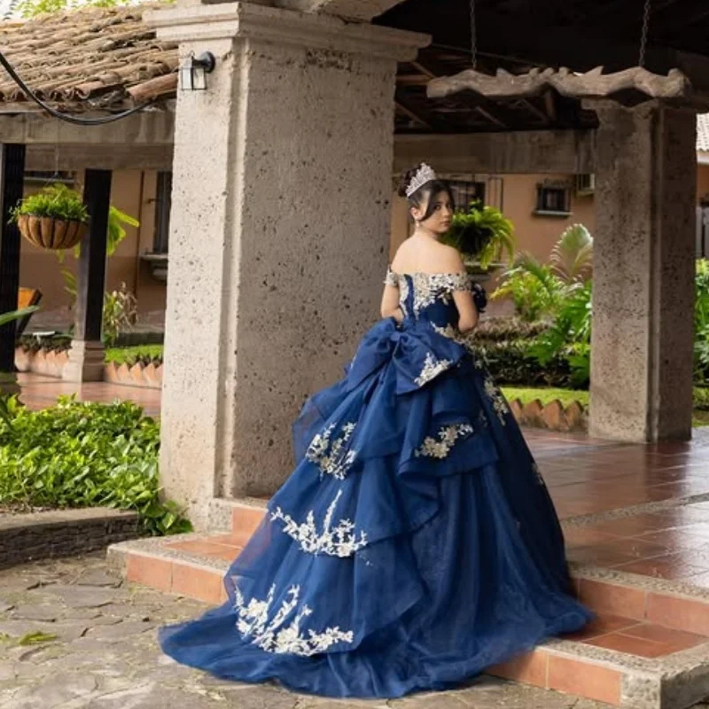 Блестящие темно-синие платья quinceanera по индивидуальному заказу - Фотография_4