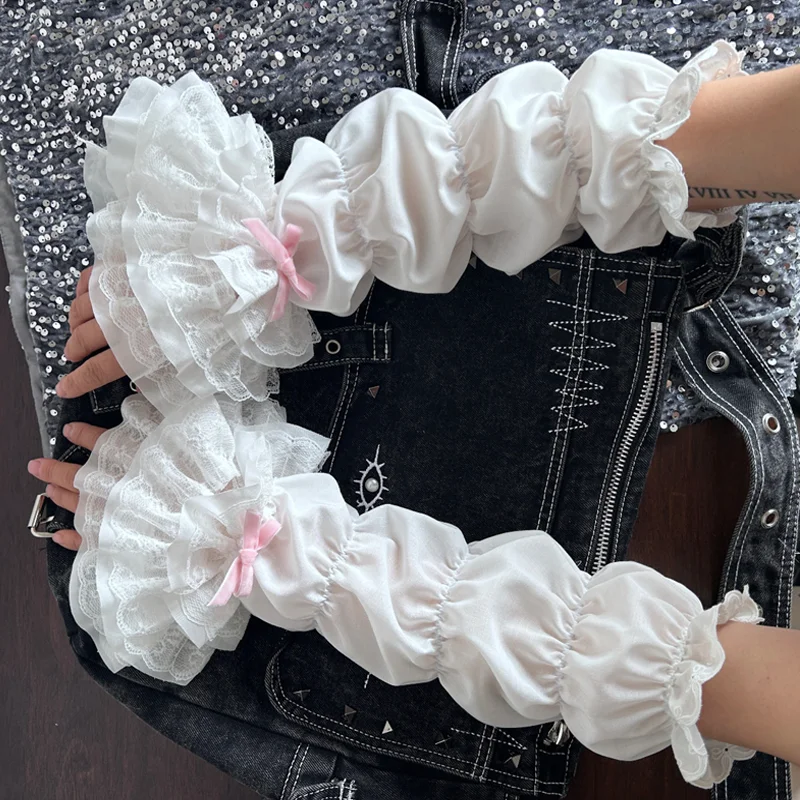 Милые белые кружевные многослойные рукава для девочек