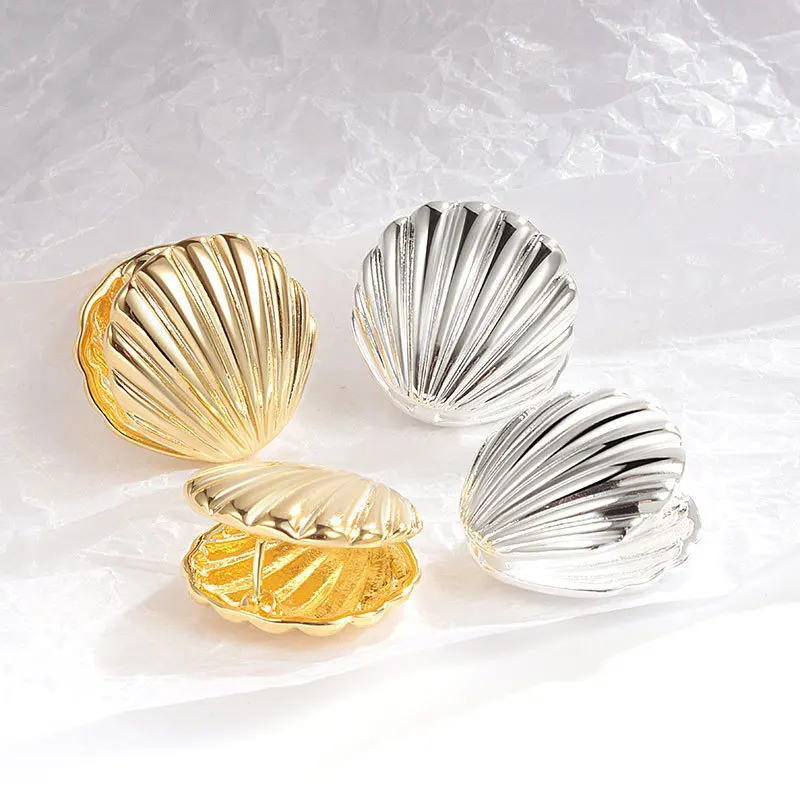 Новые серьги-гвоздики с текстурой ракушки океана для женщин - Фотография_2