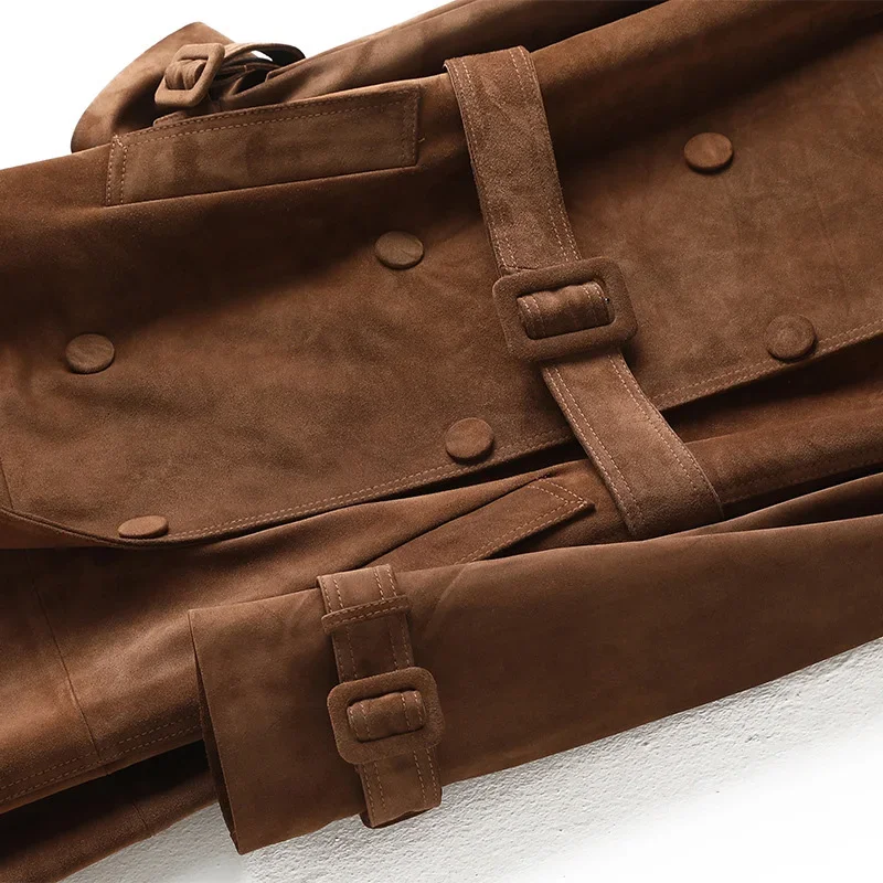 Женский длинный тренчкот с поясом - Фотография_5