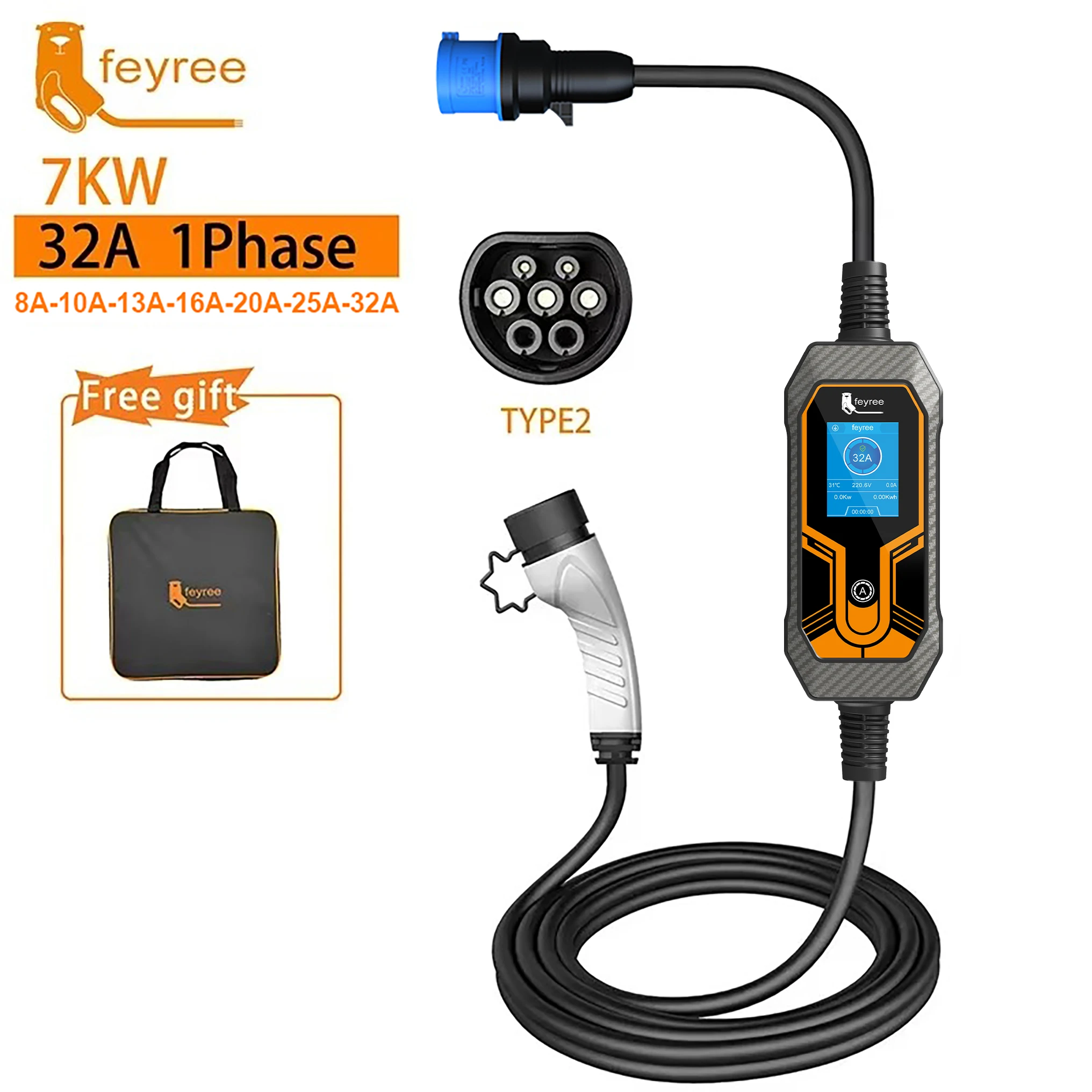 Feyree 11kw type2 кабель 16a 3-фазное - Фотография_2