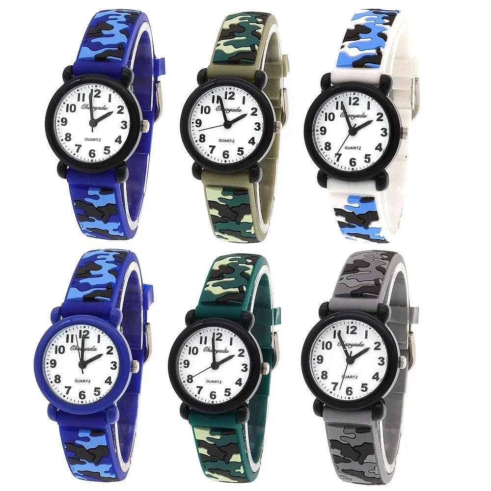 Кварцевые часы с камуфляжным силиконовым ремешком для мальчиков и девочек - Фотография_5