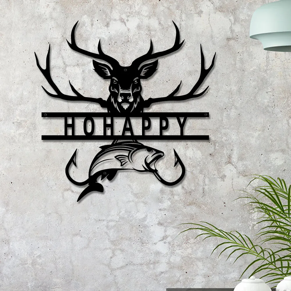 Изготовленный на заказ металлический настенный декор с оленем и рыбой - Фотография_4