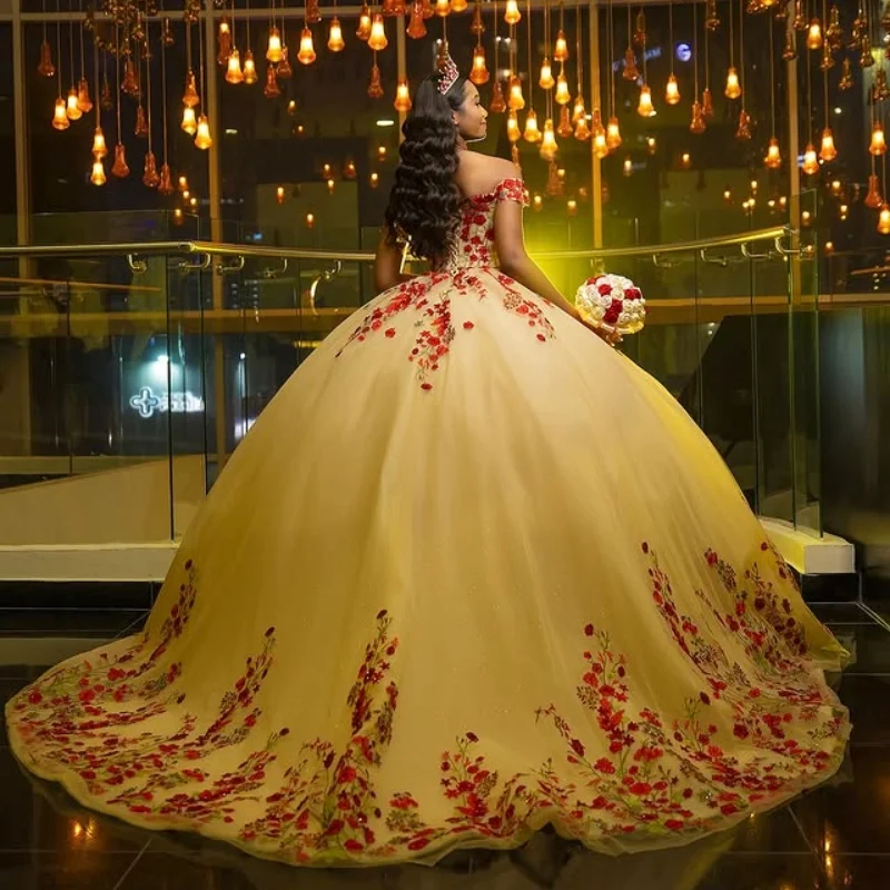 Ярко-желтое платье quinceanera - Фотография_4