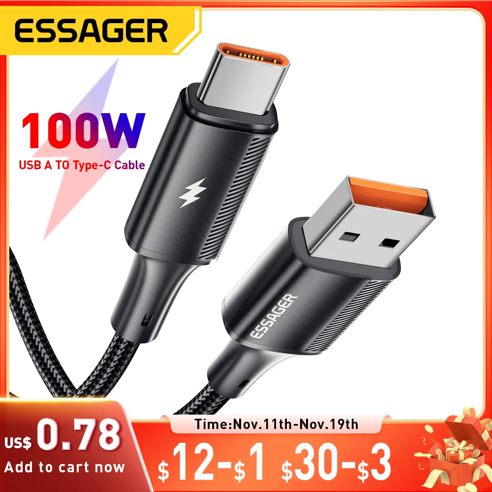 Essager 7a usb-кабель типа c для realme huawei p40 pro 100 вт