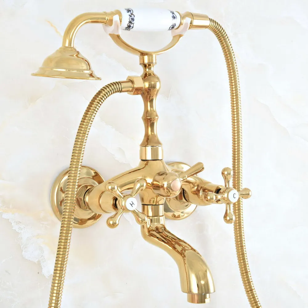Роскошный латунный настенный смеситель для ванной комнаты золотого цвета