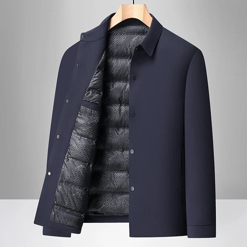 Высококачественный мужской роскошный пуховик с лацканами и 3d вырезом - Фотография_5