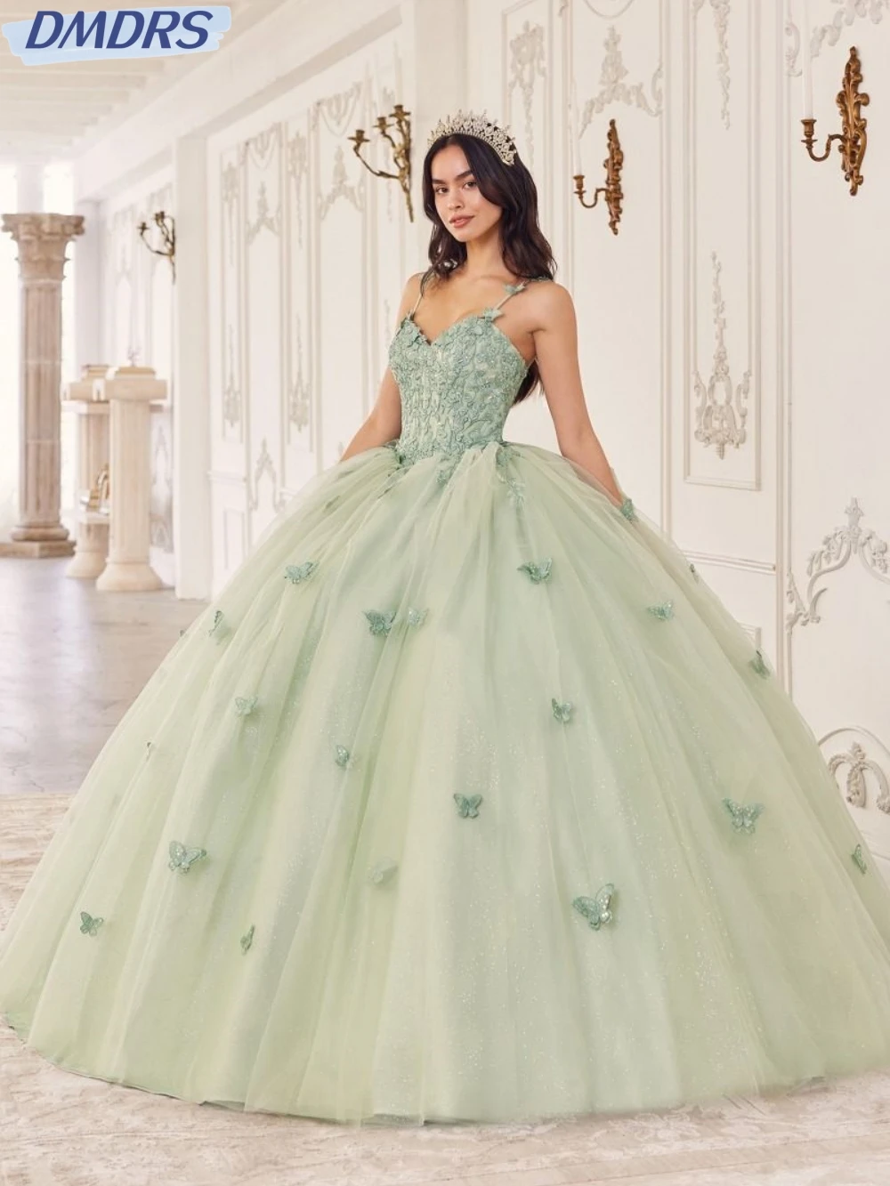 Светло-зеленые платья принцессы quinceanera на бретельках