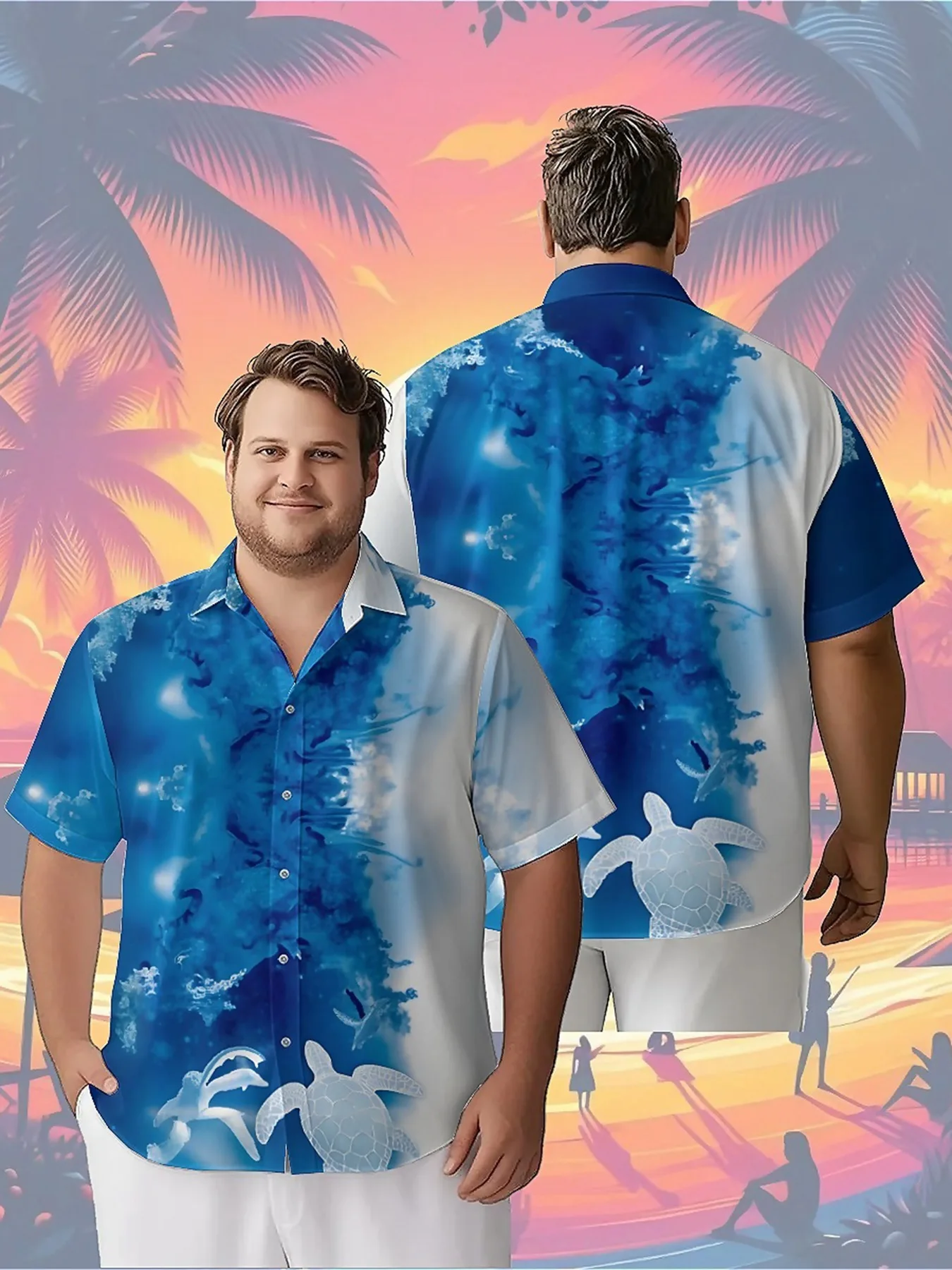 Мужские гавайские рубашки больших размеров dream blue and white pattern