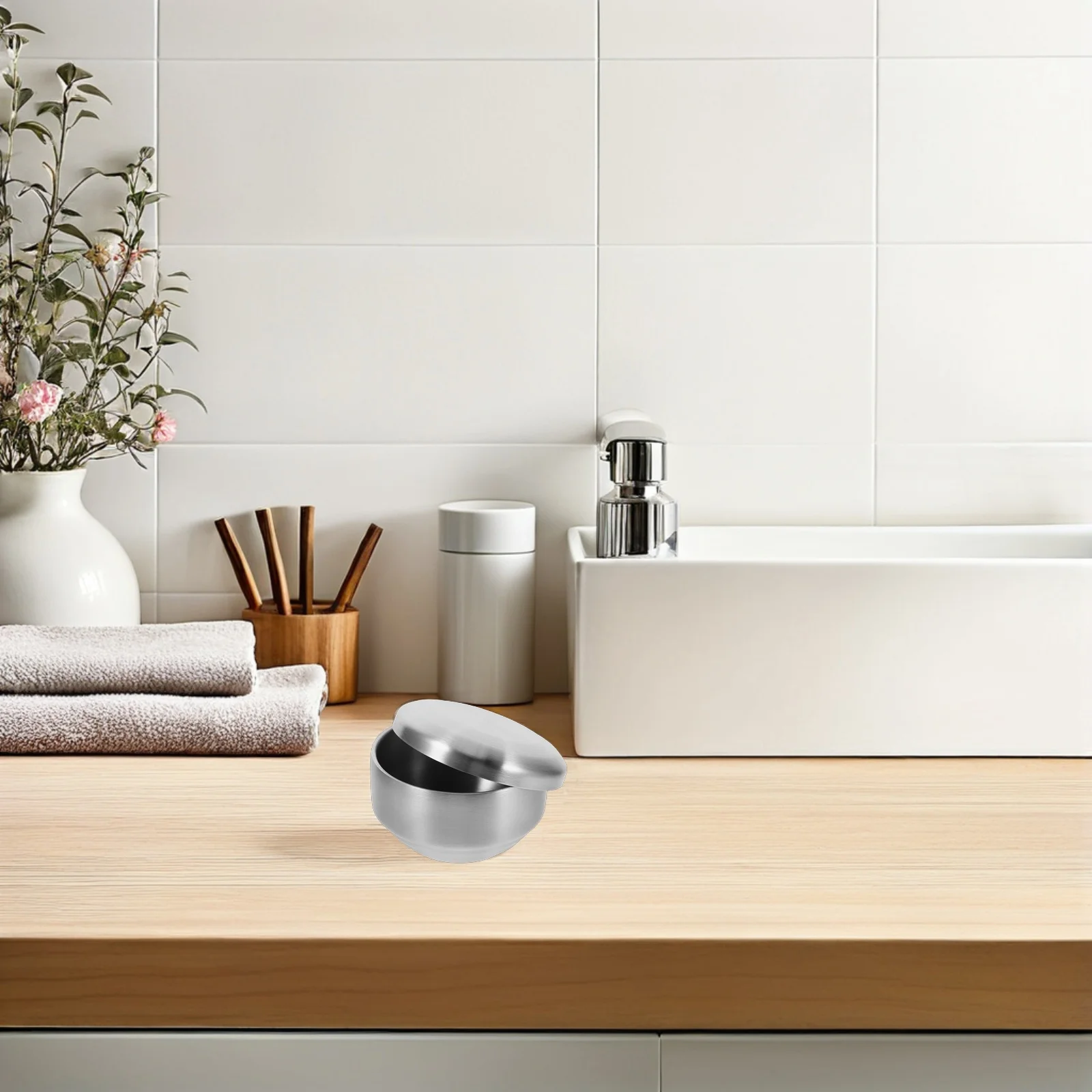 Чаша для бритья из нержавеющей стали с крышкой - Фотография_2