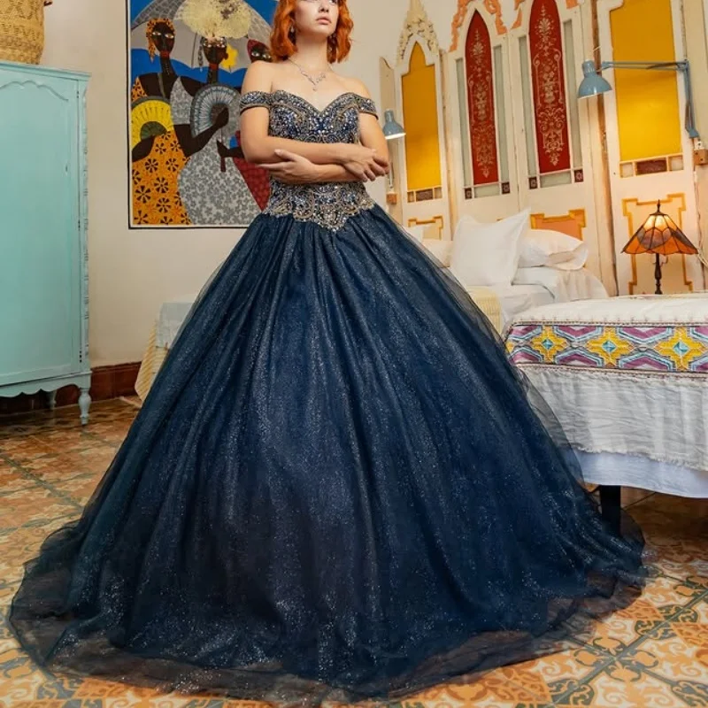 Блестящие темно-синие платья quinceanera по индивидуальному заказу - Фотография_3