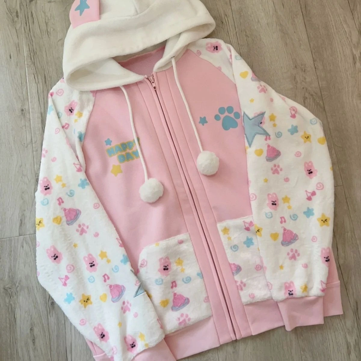 Японские пальто с капюшоном и принтом kawaii