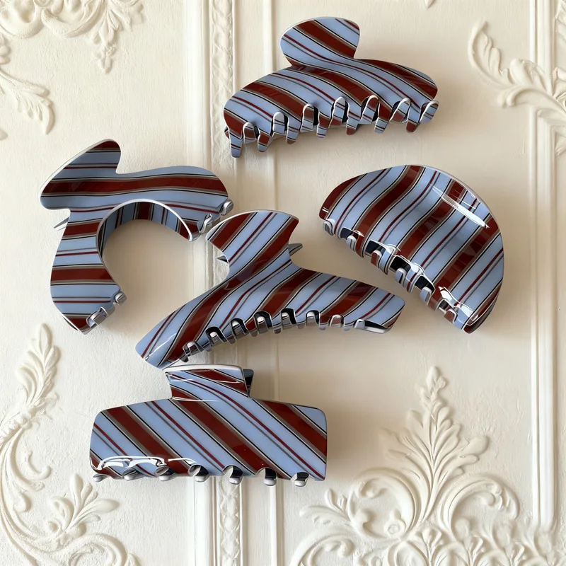 Новые ретро синие коричневые полосатые заколки для волос - Фотография_2