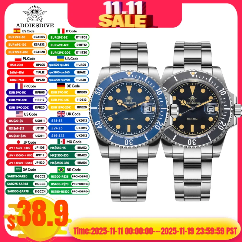 Addiesdive мужские часы кварцевый