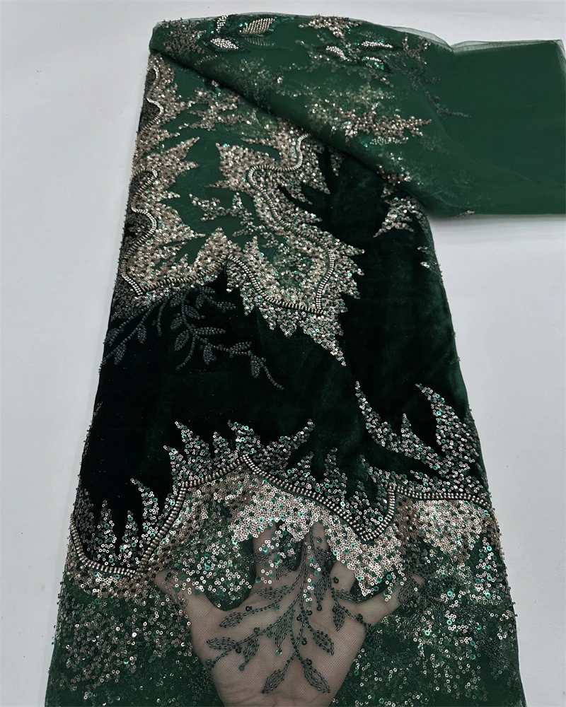 Африканская бархатная кружевная ткань с блестками - Фотография_6