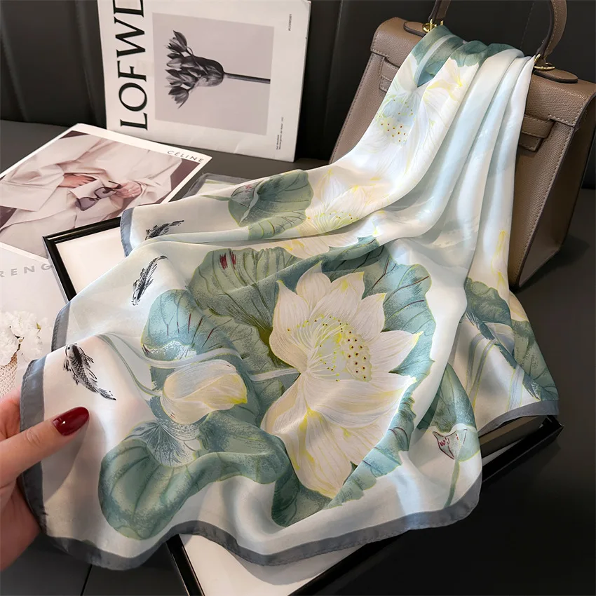 Роскошный шелковый атласный платок для женщин - Фотография_6