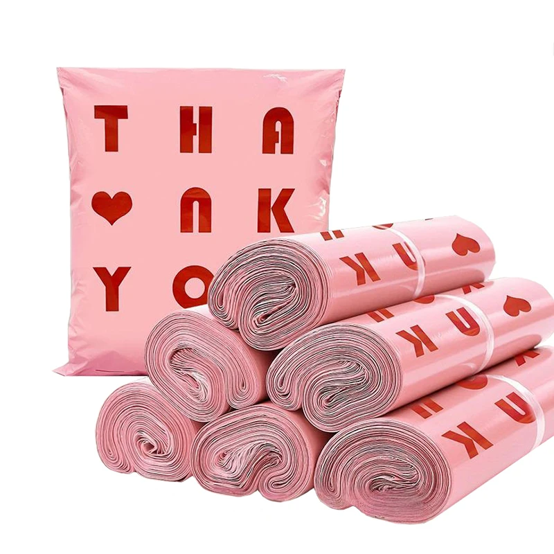 Розовые пластиковые транспортировочные пакеты с принтом «спасибо» - Фотография_4