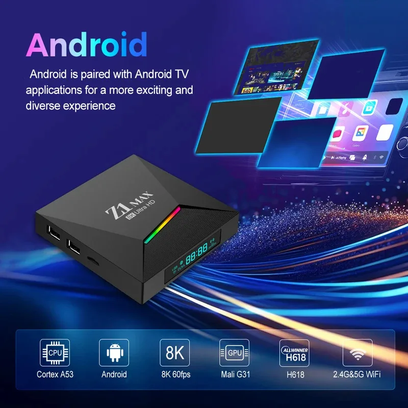 Android box 4g android 15 iptv z1 max tv box 4k 8k hd allwinner h618 bt 5 - Фотография_5