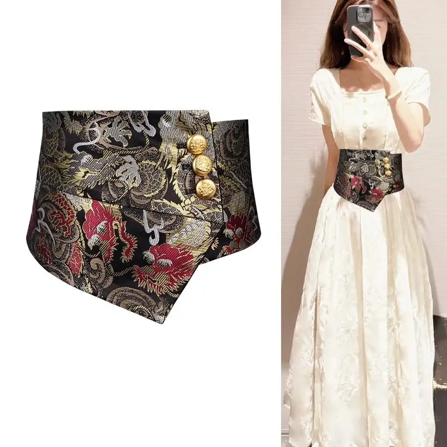 Черный парчовый пояс с драконом и фениксом - Фотография_4