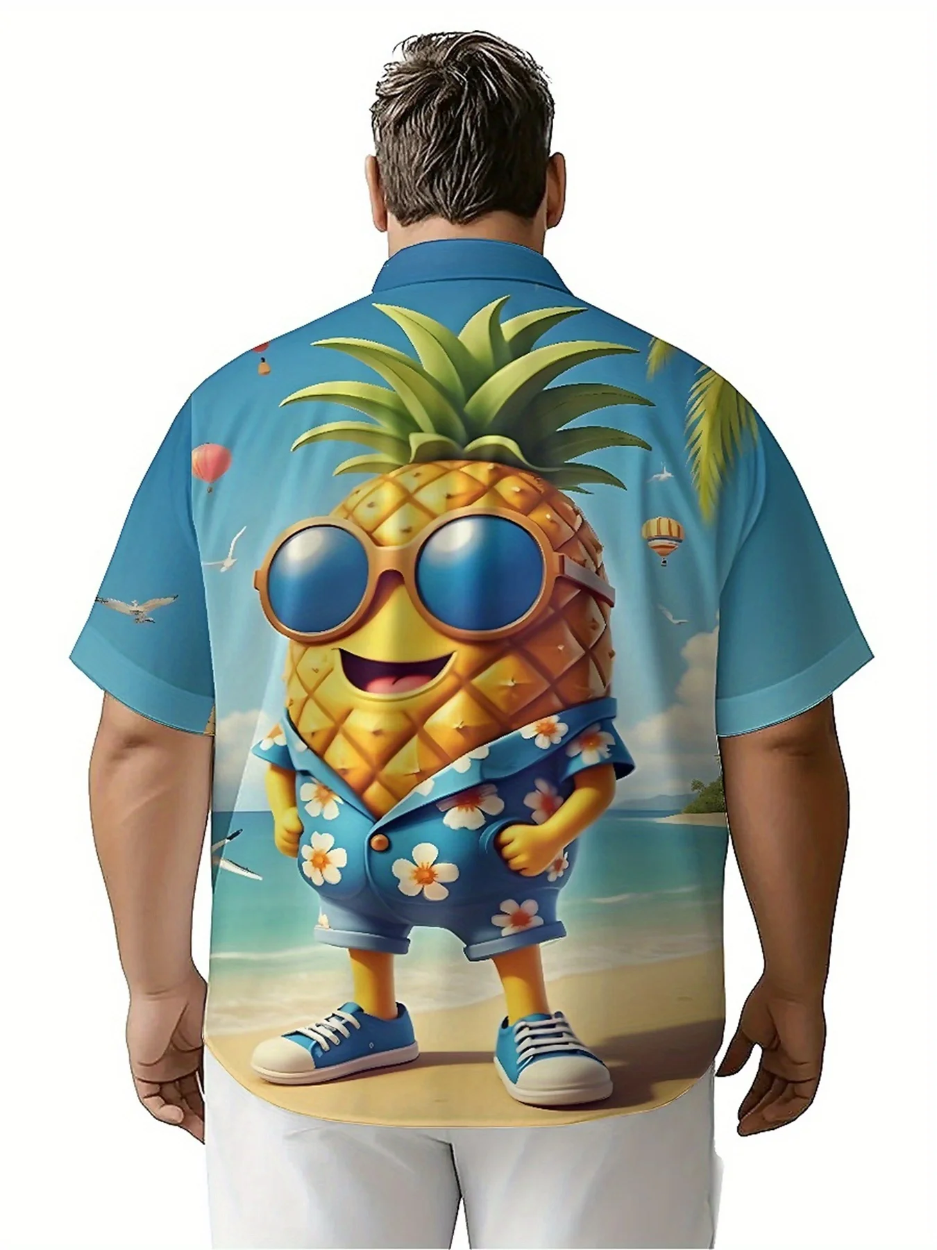 Мужские гавайские рубашки больших размеров с тропическим рисунком ананаса - Фотография_4