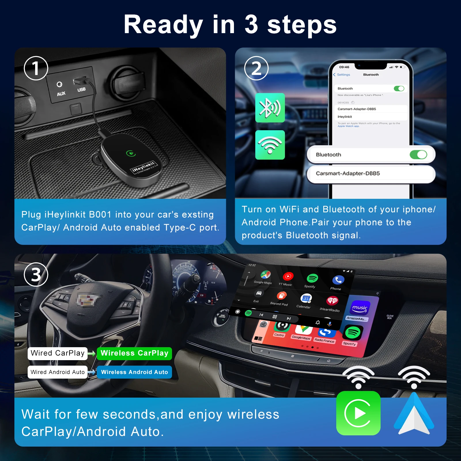 Iheylinkit wireless carplay android - Фотография_3