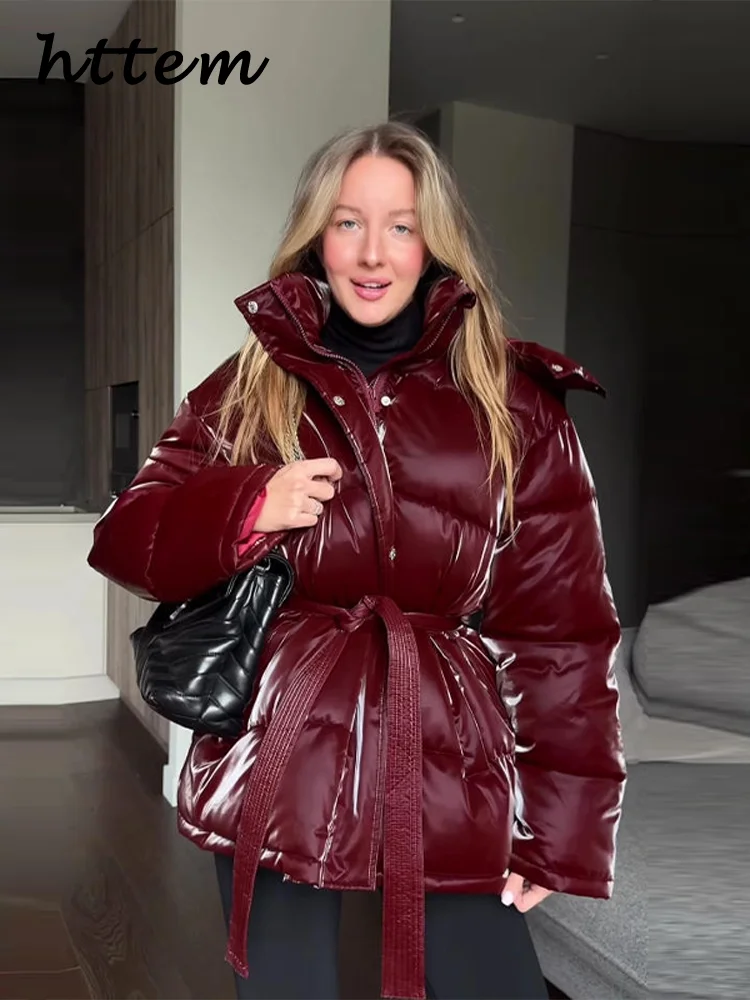 Шикарная светоотражающая тканевая хлопковая куртка на шнуровке с капюшоном - Фотография_6