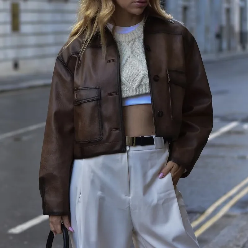 Женская винтажная куртка из пу кожи - Фотография_4