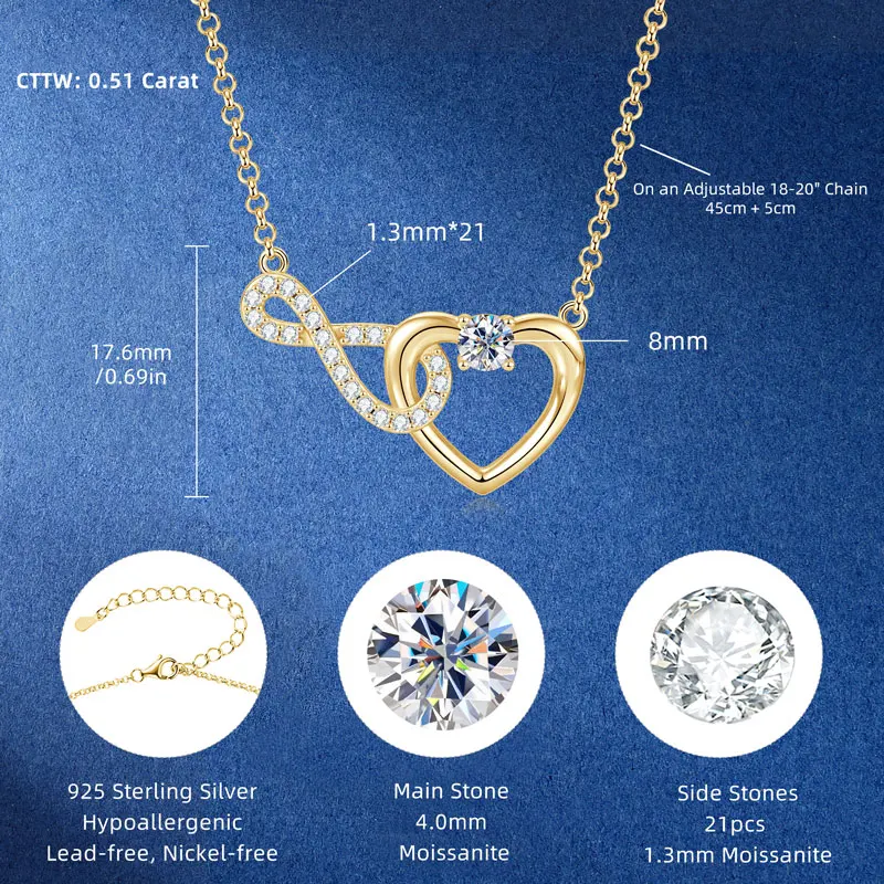 Iogou 4 мм и 1,3 мм бесконечное сердце в форме всего муассанитового кулона - Фотография_6