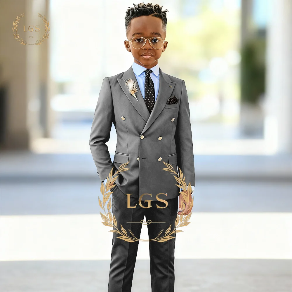 Костюм-двойка для мальчиков с пиковыми лацканами и двойной грудью - Фотография_3